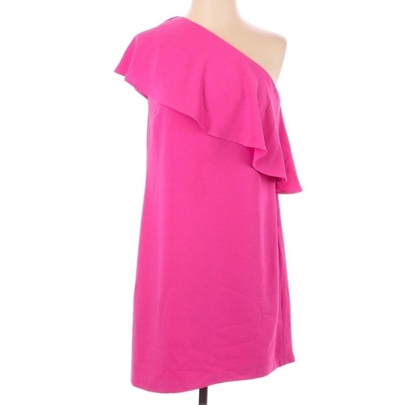 Charles Henry One Shoulder Mini Dress Size XS Hot Pink Ruffle Sleeve - Picture 1 of 7